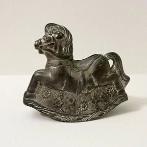 Vintage  Rocking Horse Piggy Bank Silver Plated Coin Bank Made In Hong Kong
